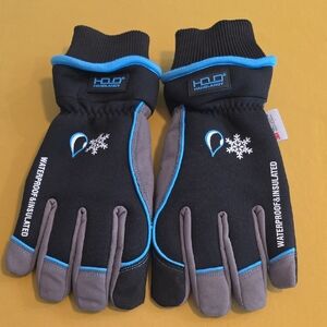 New Handlandy Brand Waterproof Insulated Winter Gloves-Black & Gray w/ Blue Trim